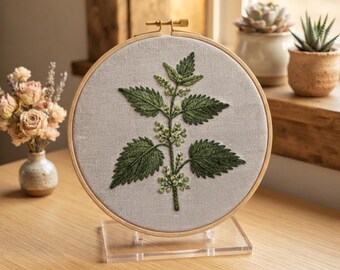 Customized pattern,Nettle Herb Embroidery Hoop Kit Neutral Botanical Green Leaf Cottagecore Craft Gift for Plant Lovers - Calming Natural