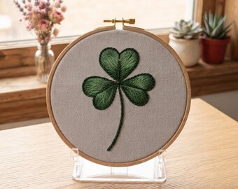 Customized pattern,Three Leaf Clover Embroidery Hoop Art Kit -Minimal Green Shamrock Cottagecore Craft Gift for Her,Calming Mindful Nature
