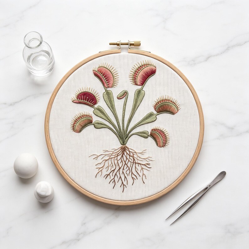 Customized pattern,Venus Flytrap Embroidery Hoop Kit,Carnivorous Plant Embroidery Pattern,Cottagecore Plant Craft Kit,Mindful Hand Stitching image 4