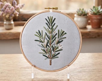 Customized pattern,Evergreen Pine Branch Embroidery Kit Minimal Forest Green Needlework Cottagecore Craft Gift Calming Winter Nature Hoop