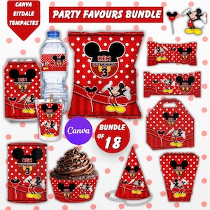 Mickey Mouse Party favor bundle, Mickey Mouse Party Decor, Birthday Decor, Chip bag, Water bottle label, Chocolate Wrapper, Caprisun Label