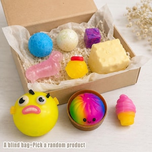 Überraschungstüte mit Squishy-Motiven, zufällig zusammengestelltes Squishy-Überraschungspaket, originelles Stressspielzeug-Geschenk