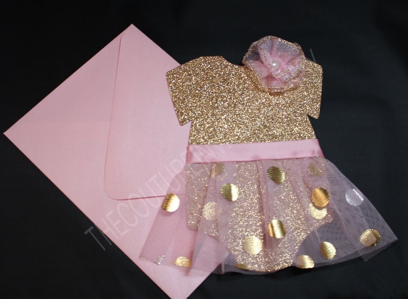 Pink And Gold Tutu 1st Birthday Invite Pink Gold Dot Tutu Etsy