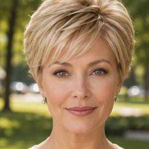 Short Blonde Pixie Wig with Side Bangs | Layered Synthetic Wig | Natural Looking Heat Resistant Blonde Wig for Women