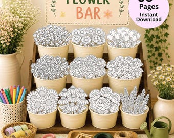 Flower Bar Printable Kit DIY Paper Flower Bar Build Your Own Bouquet Activity Party Activity Kids Craft Bridal & Baby showers Printable Pdf