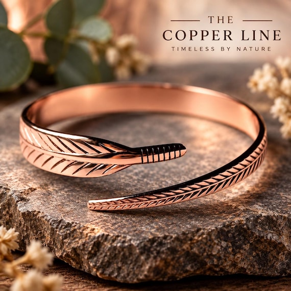 Copper Leaf Cuff Bracelet | Adjustable Open Bracelet | Unisex Copper Jewellery