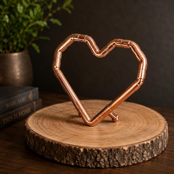 Copper Heart Sculpture | Handmade Copper Pipe Heart | Freestanding Heart Decor | Unique Copper Home Gift | Romantic Gift