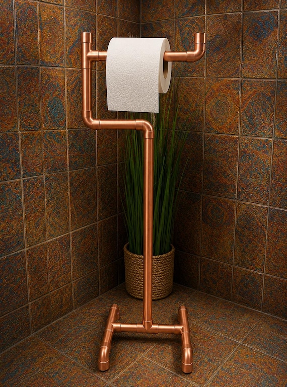 Freestanding Copper Toilet Paper Holder | Industrial Pipe TP Stand | Bathroom Decor | Housewarming Gift | Modern Rustic Bathroom Accessories
