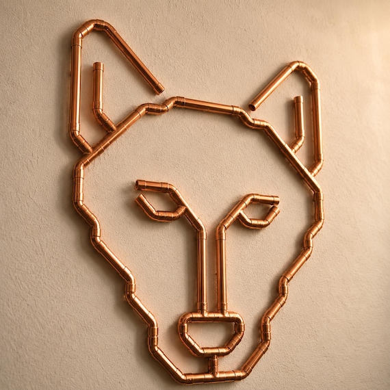 Copper Pipe Wolf Wall Art | Handmade Industrial Wall Sculpture
