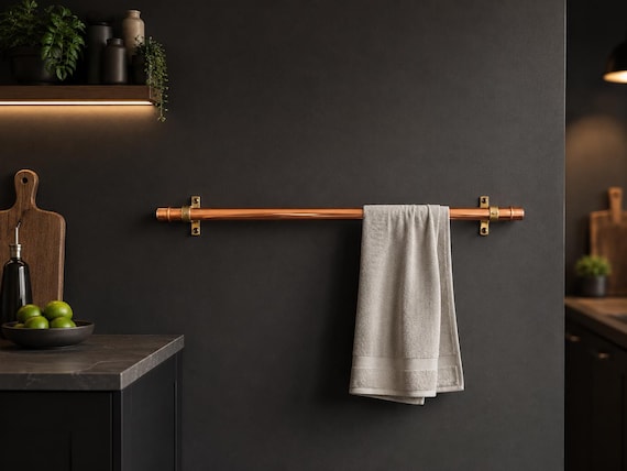 Handmade Copper Pipe Towel Rail | Industrial Wall Mounted Bathroom Towel Holder | Modern copper towel rail | Rustic Copper Hardware