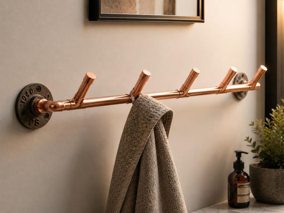 Handcrafted Copper Pipe Five-Hook Coat Rail