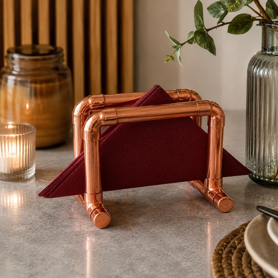 Copper Napkin Holder | Handmade Copper Pipe Table Decor | Industrial Dining Table Accessory | Housewarming Gift