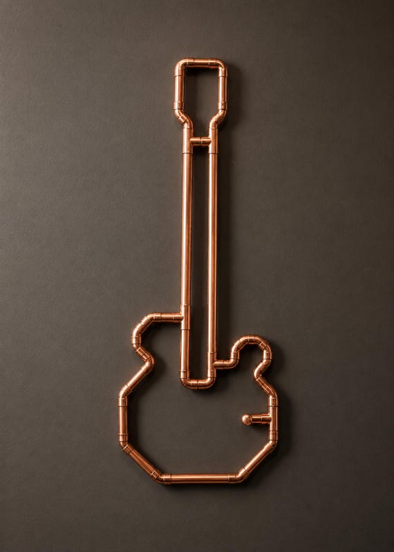 Copper Pipe Guitar Wall Art | Handmade Industrial Wall Sculpture