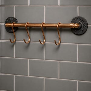 Copper Utensil Rail – Industrial Farmhouse Kitchen Wall Rack, Mug Holder