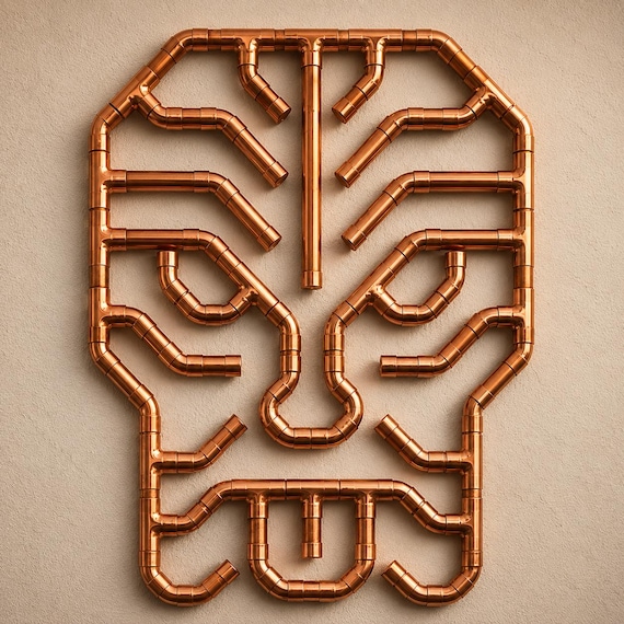 Copper Pipe Tribal Mask Wall Art | Handmade Industrial Wall Sculpture
