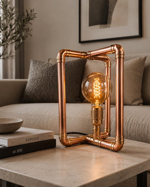 Handcrafted Copper Pipe Table Lamp | Edison Globe | Industrial Minimalist