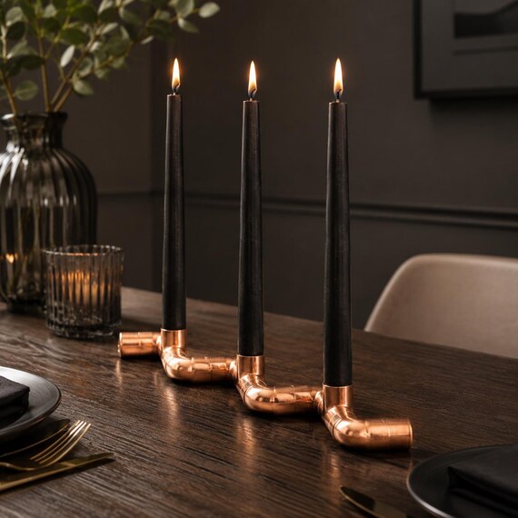 Handcrafted Copper Pipe Triple Elbow Candlestick Holder