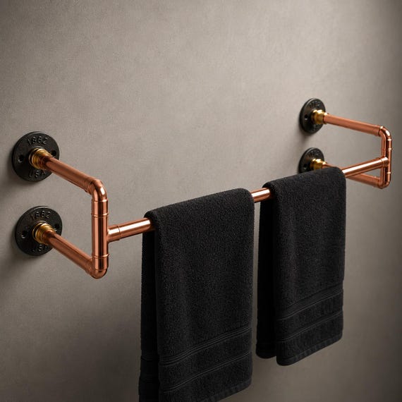 Industrial copper wall rack - Copper pipe towel rail - Bathroom stage - Kitchen towel holder - Towel rail - Modern towel holder - Rustic