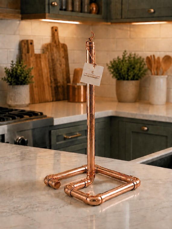 Handmade Copper Pipe Kitchen Roll Holder | Industrial Paper Towel Stand | Modern Farmhouse Kitchen Decor | Housewarming Gift