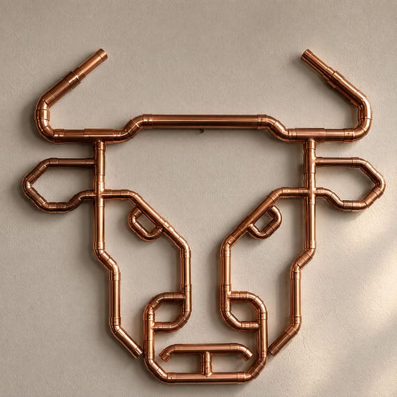 Copper Pipe Bull Wall Art | Handmade Industrial Wall Sculpture