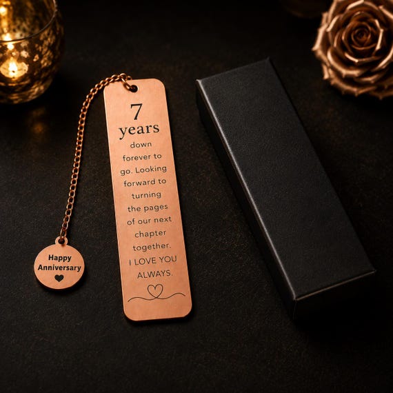 Personalised Copper 7th Anniversary Bookmark | Engraved Keepsake Gift