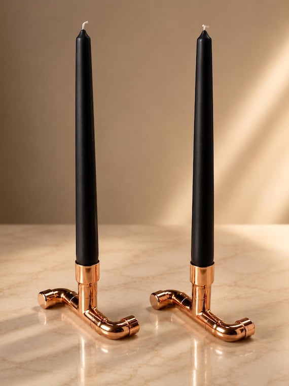 Copper Pipe Taper Candle Holders – Set of 2