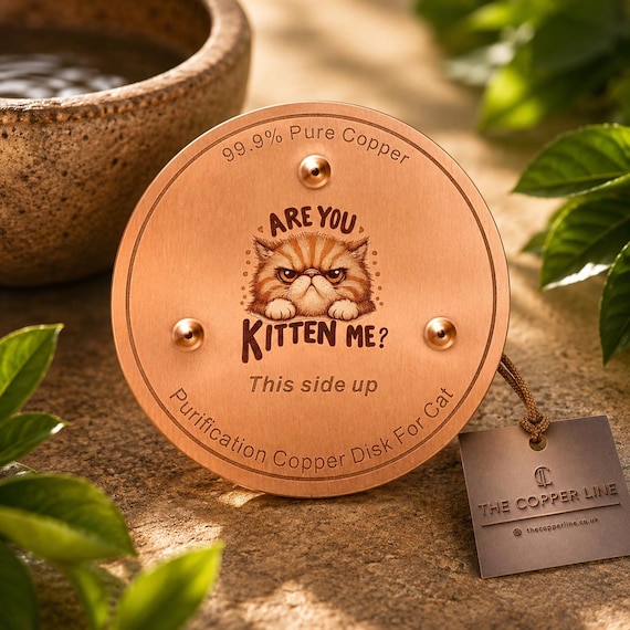 99.9% Pure Copper Cat Water Bowl Disk | Kitten Design (100mm)