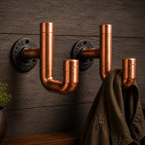 Gancho de tubería de cobre / Gancho de pared industrial / Gancho para abrigos estilo rústico / Gancho para toallas de baño / Gancho rústico de cobre para tazas / Decoración para la cueva del hombre / Regalo para él