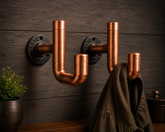 Copper Pipe Hook | Industrial Wall Hook | Farmhouse Coat Hook | Bathroom Towel Hook | Rustic Copper Mug Hook | Man Cave Decor | Gift for Him