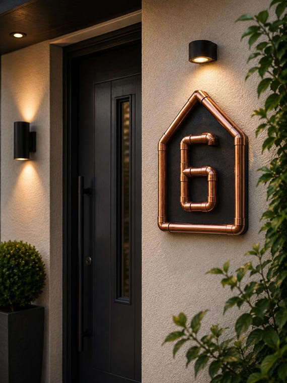 Handcrafted Copper Pipe House Number Sig
