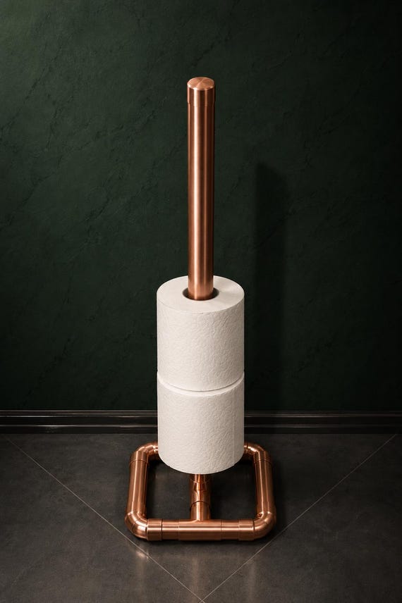 Copper Toilet Roll Holder – Industrial, Farmhouse, Modern Bathroom Fixture