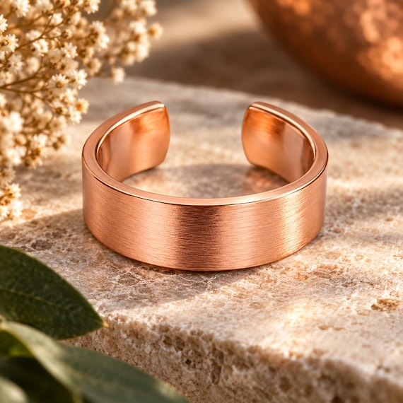Wide Brushed Copper Adjustable Ring | Minimalist Everyday Wear (6mm)