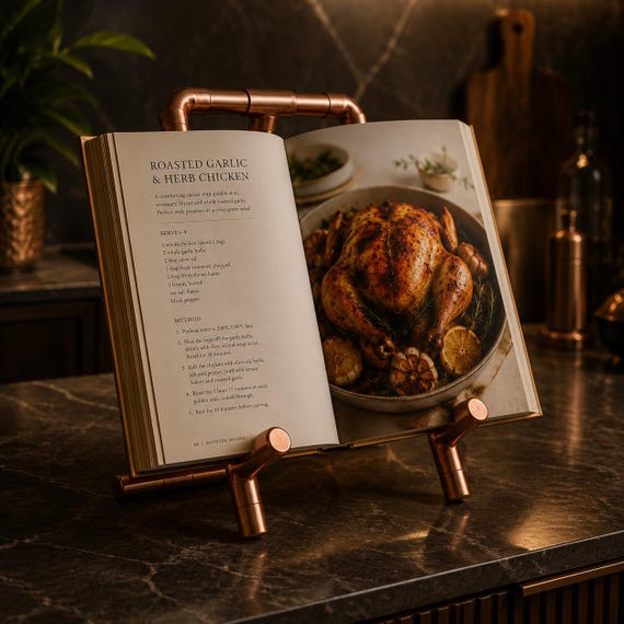 Copper Cookbook Stand | Handmade Recipe Book Holder | Kitchen Counter Display