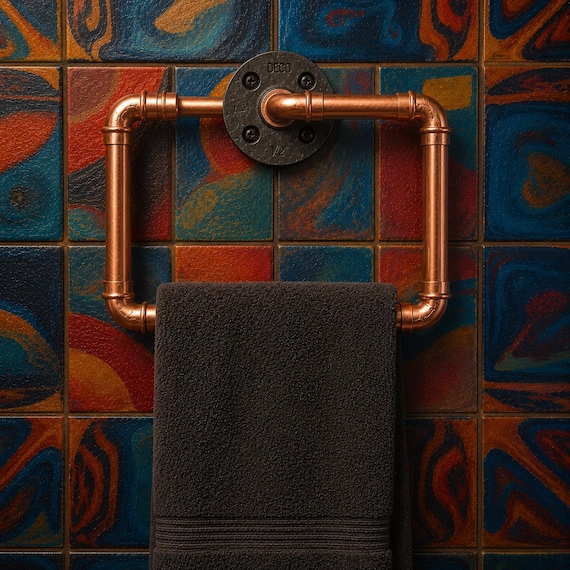 Industrial Copper Towel Holder | Rustic Bathroom + Kitchen Towel Holder | Wall Mount | Copper Pipe Towel Holder | Handmade Copper Holder