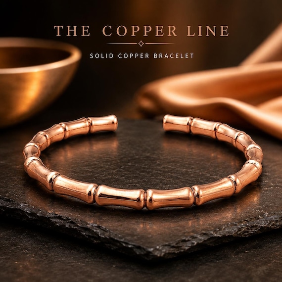 Solid Copper Bamboo Cuff Bracelet | Adjustable 54mm Bangle | Handmade Copper Jewellery