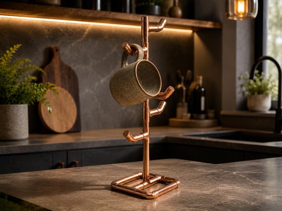Copper Pipe Mug Rack | Industrial 6-Hook Coffee Station | The Copper Line