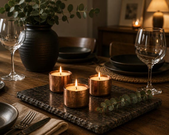 Copper Tealight Holders | Set of 3 | Industrial Candle Holder Trio | Handmade Copper Home Decor | Rustic Table Centrepiece