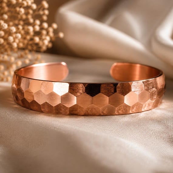 Copper Hammered Honeycomb Cuff Bracelet – Unisex Handmade Jewellery