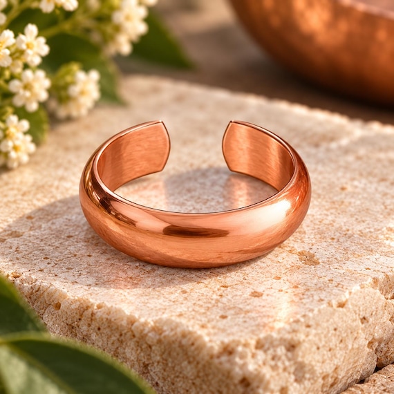 Adjustable Copper Arc Ring | Smooth Polished Band, Minimalist Unisex (6mm)