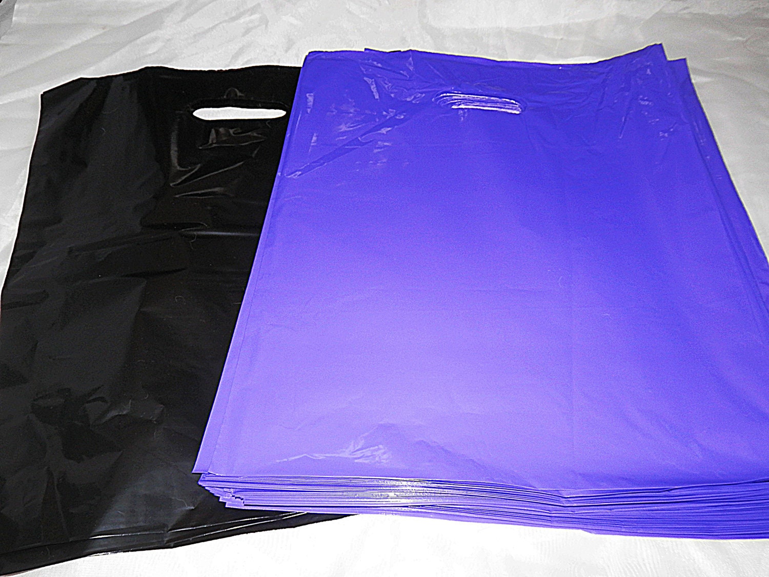 Download 100 12x15 Glossy Purple and Black Plastic Merchandise Bags Handle Retail Gift Bags wholesale lot