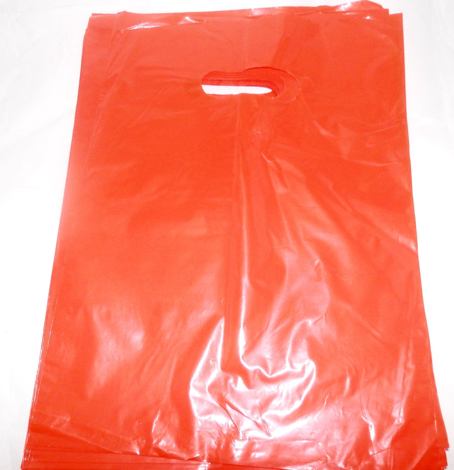 100 Beautiful Red Plastic Merchandise Bags Size 9x12 Handle 