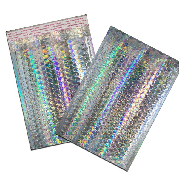 50 Pack -6x10 Holographic METALLIC BUBBLE MAILER, Self Sealing Padded Shipping Envelopes, Size #0 Business Mailers