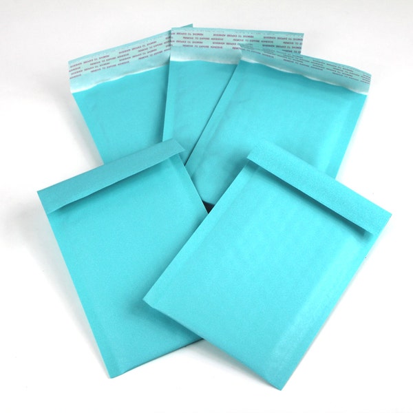 50 Aqua Kraft 4x8 inch Bubble Mailers Self Seal Padded size #000 Quality Colored usps fedex Shipping mailers mailing shipping cute envelopes