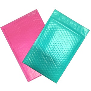 100 Pack Hot Pink and Teal 4x8 Bubble Mailers, Colored Mailers, Shipping Envelopes, Padded Envelopes,Poly Bubble Mailers
