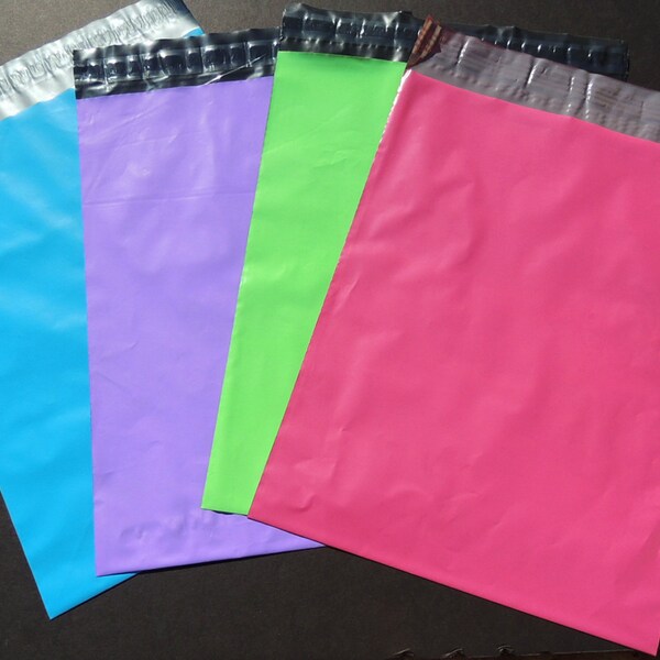 100 10x13" ~Purple|Raspberry Pink|Blue|Green Flat Poly Mailer, Self Sealing Tamper Evident Poly Mailers