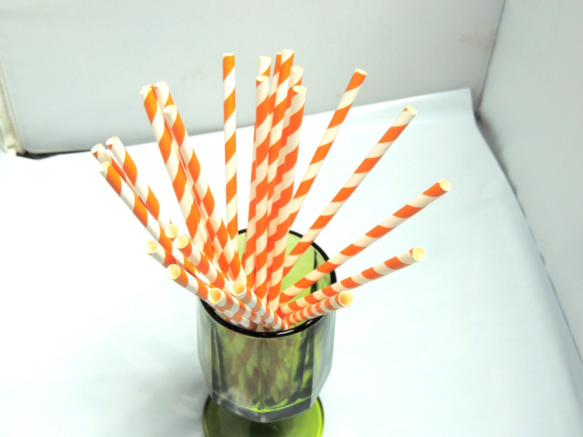 25 Pack Orange Striped Paper Straws Party straws Orange & Etsy