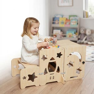 Toddler Standing Tower | 4-in-1 Kitchen Stool for kid's | Foldable Wooden Learning Tower for Kitchen Counter & Bathroom Sink | Gift for kids