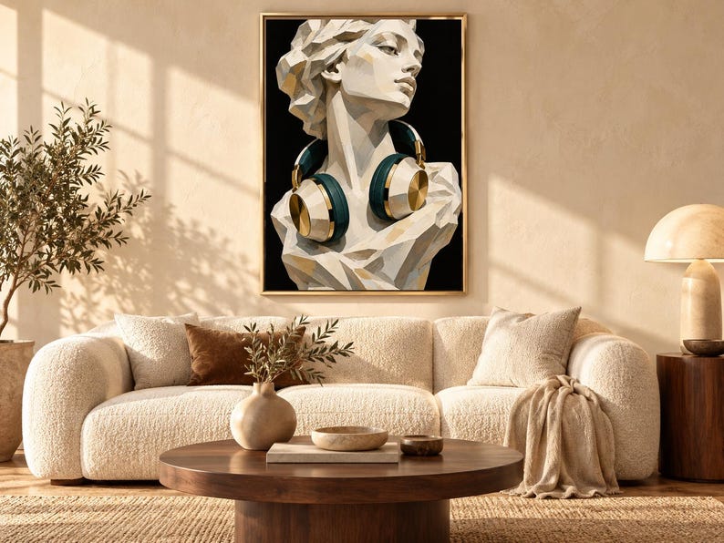Classical Bust With Headphones Wall Art, Modern Music Sculpture ...