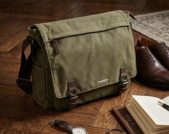 Canvas Laptop Messenger Bag, Leather Accents, Crossbody Satchel