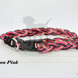 Einstellbare Paracord Hundehalsband Med/Lg Cosmic Neon Pink